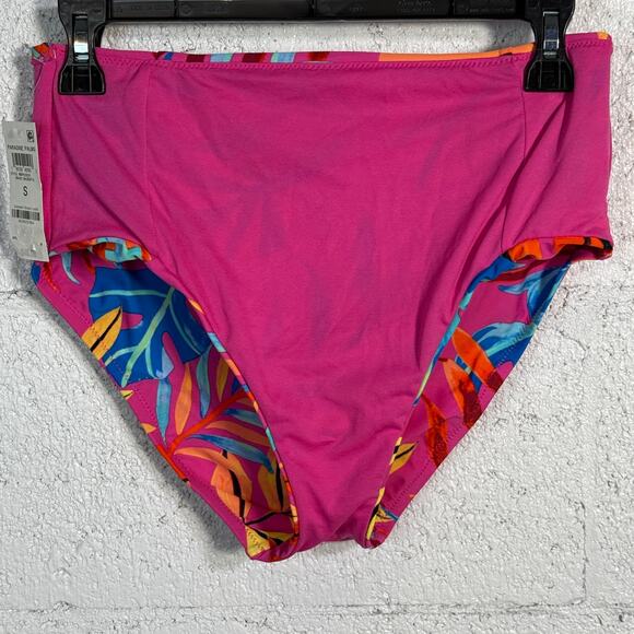 Bar III Womens High-Waist tropical  Printed Swim Bottom pink small MSRP $48 - Picture 5 of 7